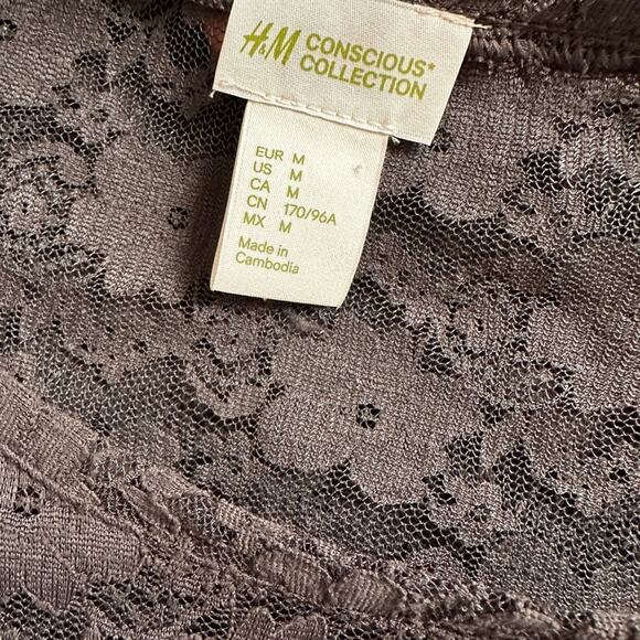 H&M Conscious Grey Sheer Top Short Sleeve Grunge Goth Fall Lace Indie Boho - Picture 5 of 7
